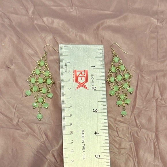 Vintage Y2K Lee Angel Silver Green Beaded Chandelier 3” Drop Earrings - Picture 2 of 8